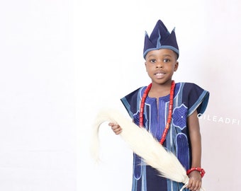Nigerian traditional kids Aso oke Set of Danshiki for 3, 4, 5 year old boy.