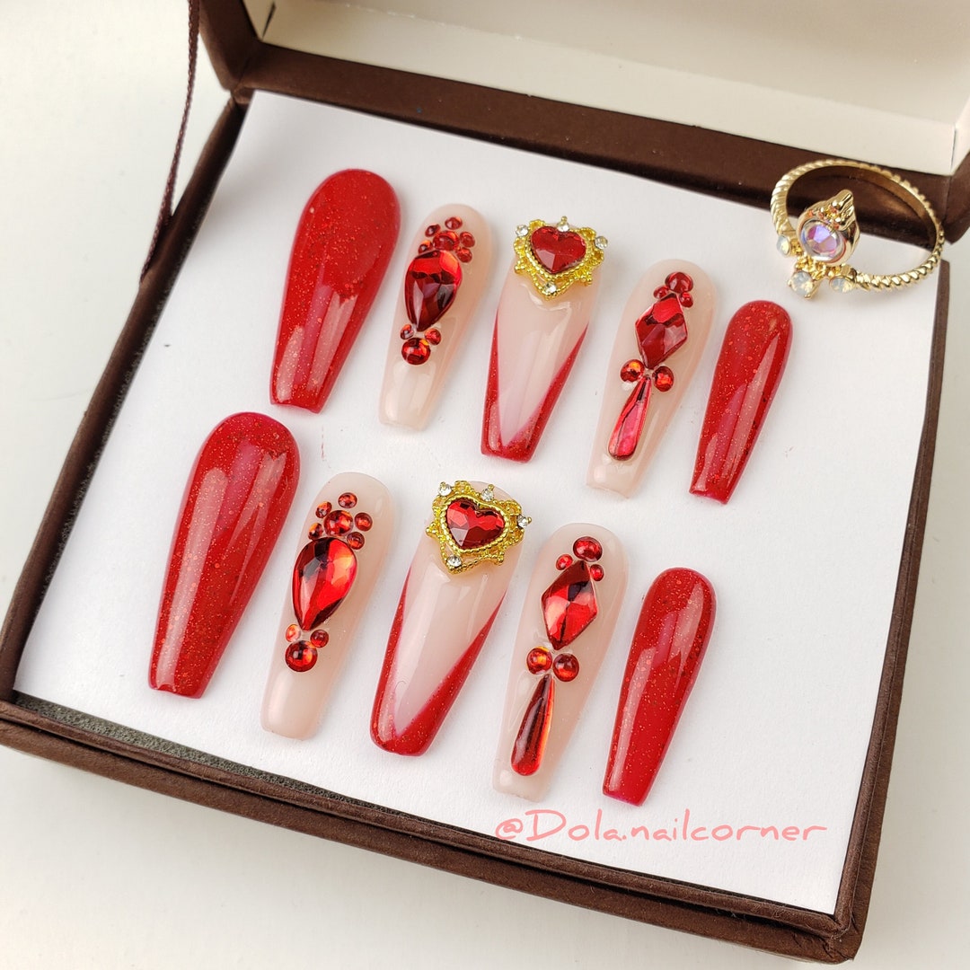 Lavish Red Press on Nails Luxury Press on Nails Valentines - Etsy Canada