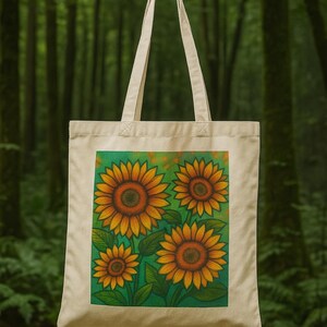 Sunflower Cotton Canvas Tote Bag - Eco-Friendly, Floral Shopping Bag, Gift for Her, Gardening Bag, Nature Lover Bag, Gift Bag Floral