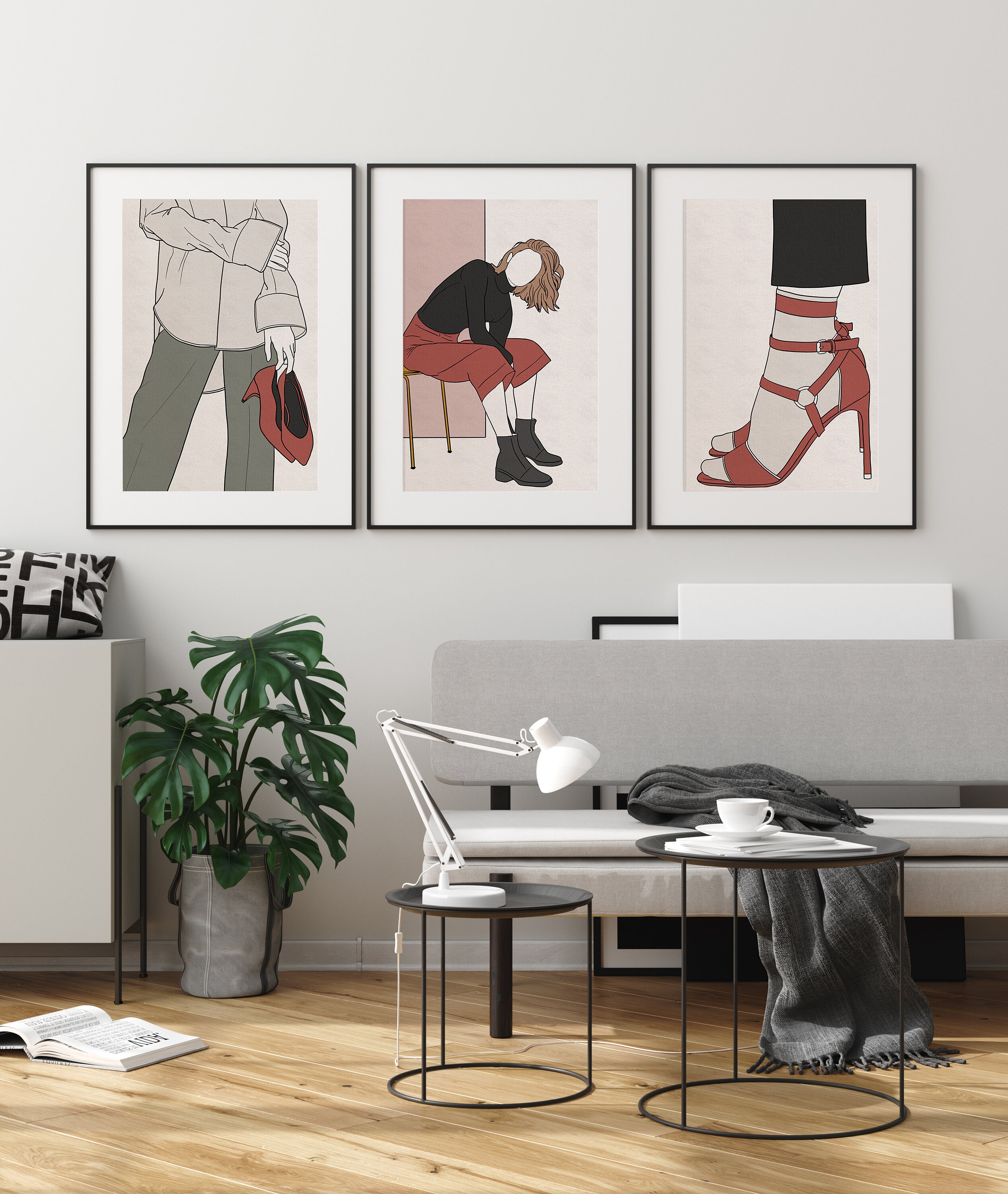 Feminine Wall Art Set Contemporary Art Set of 3 Prints Etsy
