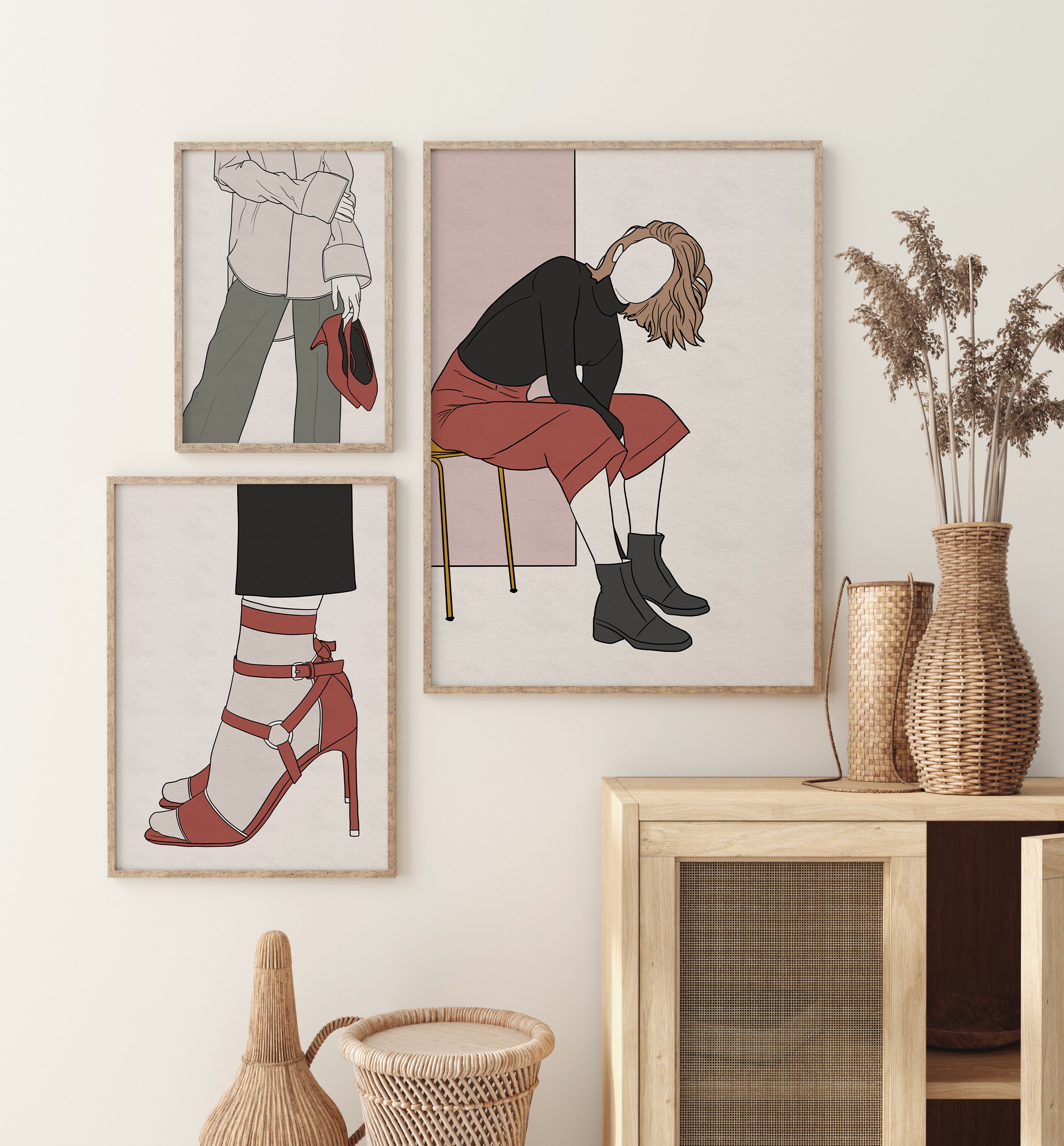 Feminine Wall Art Set Contemporary Art Set of 3 Prints Etsy