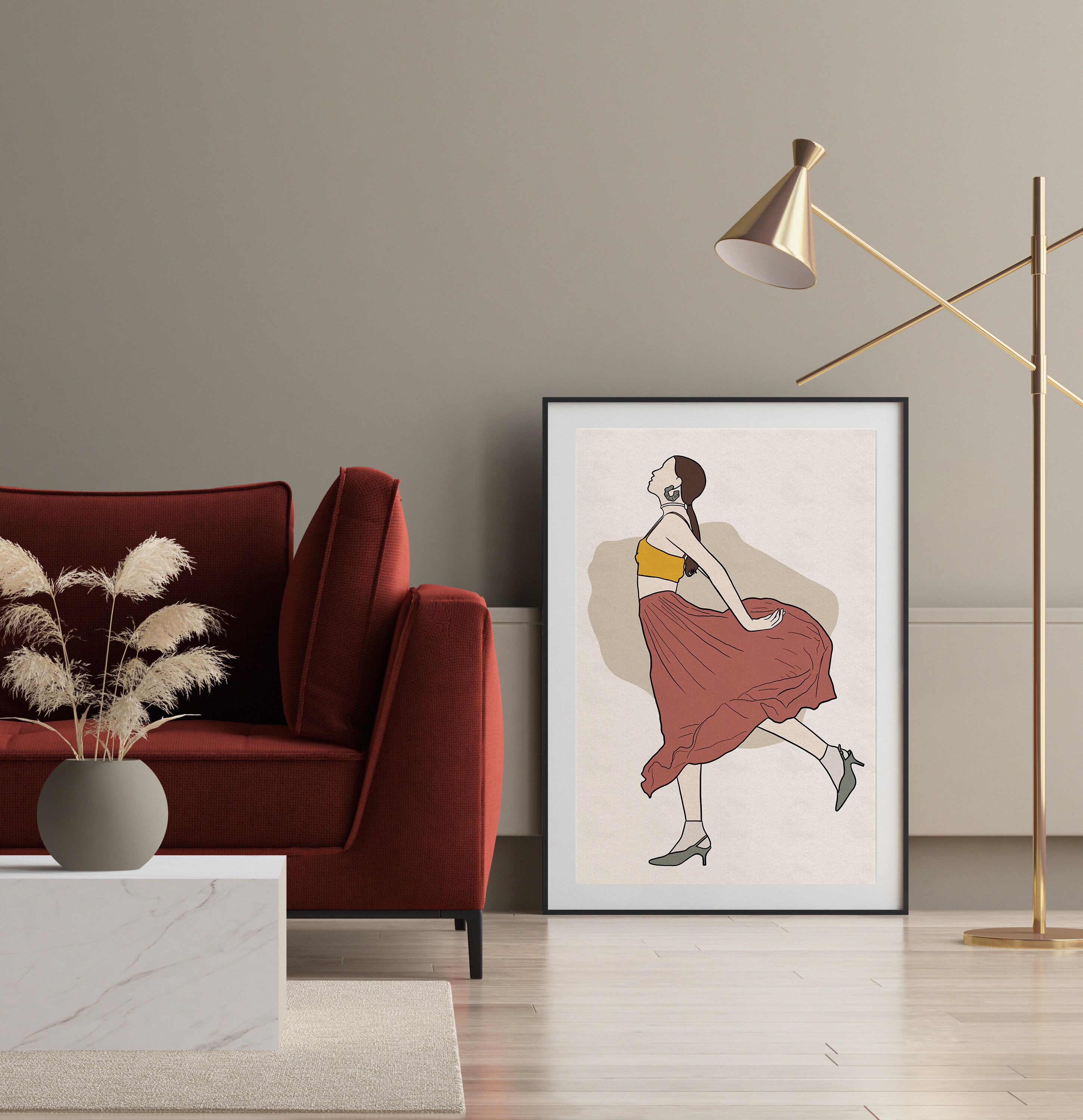 Feminine Wall Art Red Skirt Girl Art Abstract Woman Art Etsy