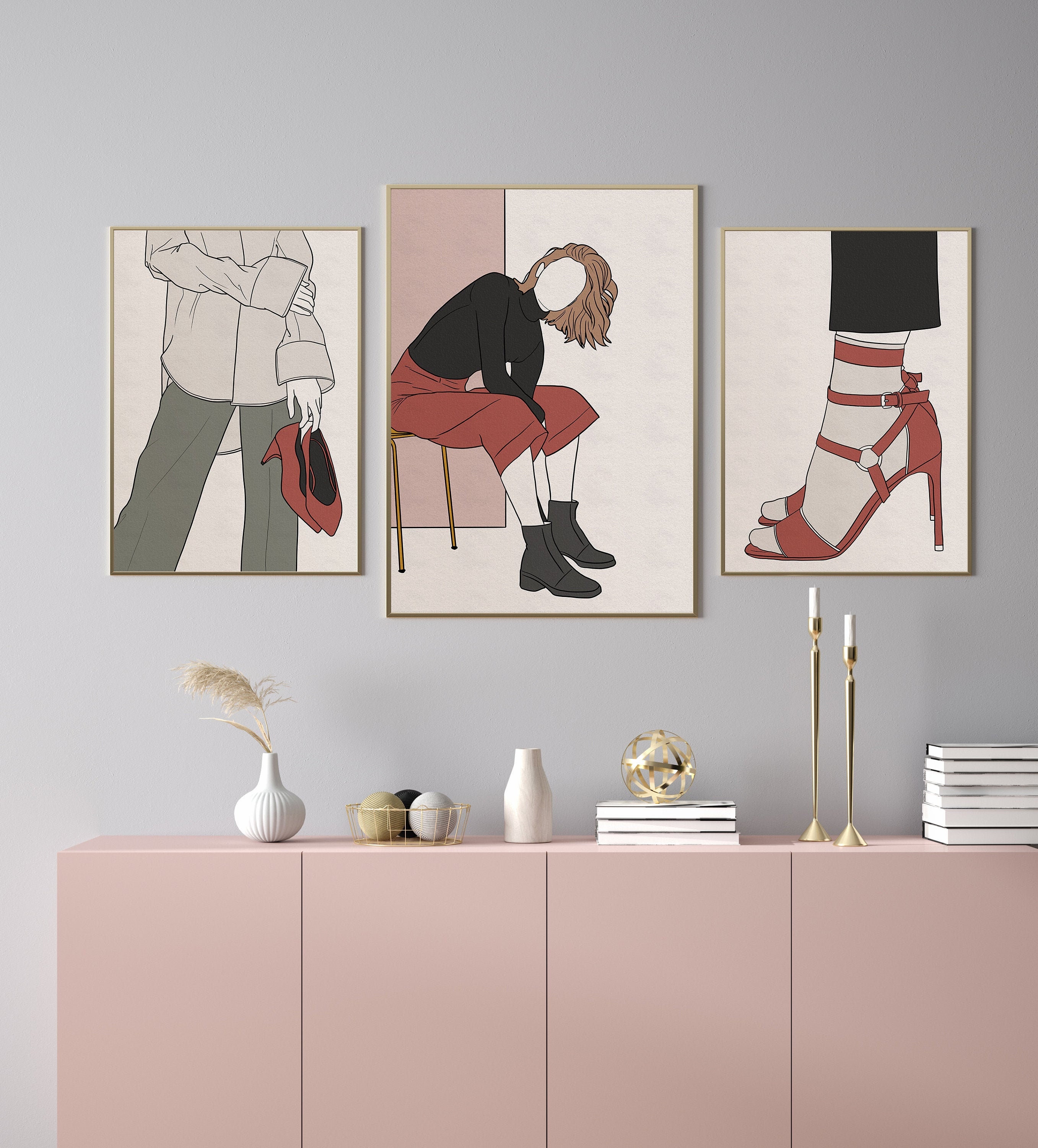 Feminine Wall Art Set Contemporary Art Set of 3 Prints Etsy