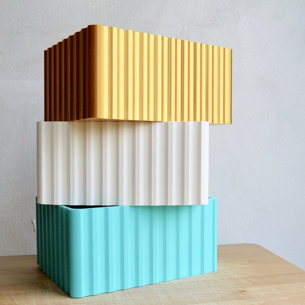 TOUTES LES COULEURS Boîte de rangement en carton ondulé minimaliste - Bureau - À base de plantes - Imprimé en 3D - Articles de maison - Organisation - Respectueux de l'environnement - Géométrique