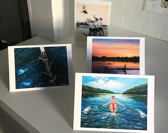 Cartões de felicitação para remadores – Conjunto de 4 (5x7) | Interior em branco | Presente para remadores