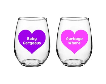 RHOSLC, Baby G + Garbage W - Stemless Wine Glass Set