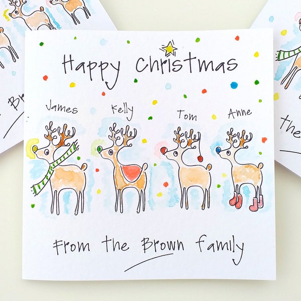 Personalisierte Familien Weihnachtskarte, handgemalt, Aquarell, Weihnachtsgeschenk