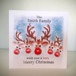 Cartolina di Natale personalizzata per famiglie, eccentrica, Rudolph, cartolina di Natale