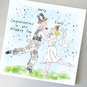 Biglietto di nozze, Biglietto di nozze personalizzato, Coppia danzante, illustrazione