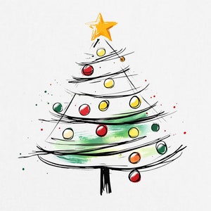 17 Line Art Christmas Tree Clipart, Printable Watercolor clipart, High Quality PNG, Minimalistic, Paper craft, journal, Digital download