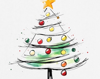 17 cliparts arbre de Noël art ligne, clipart aquarelle imprimable, PNG de haute qualité, minimaliste, créations en papier, journal, téléchargement numérique