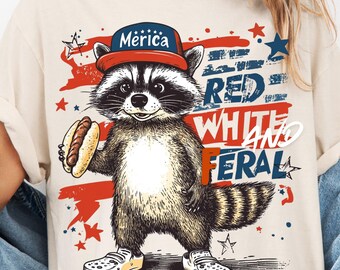 Rood wit en verwilderd png, verwilderd png, wasbeer png, ontwerp Amerikaanse vlag, grappig wasbeershirt png, grappig VS png, trendy 4 juli png, Merica png,