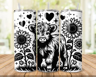 Highland Cow Tumbler Laser Svg, Laser Engraved Svg, Tumbler Laser File, Laser Svg For Tumbler,Cow Sunflower 40oz Tumbler Full Wrap Laser Svg