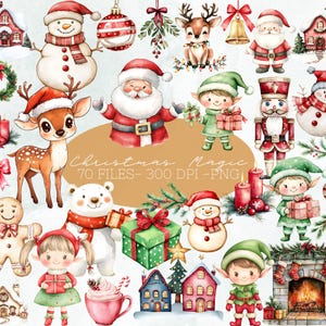 Süßes Weihnachten Clipart Bundle, Elfe, Winter Feiertage, Kranz, Cute Santas Dorf Clipart, Nordpol, Weihnachtsdorf, Rentier, Schneemann