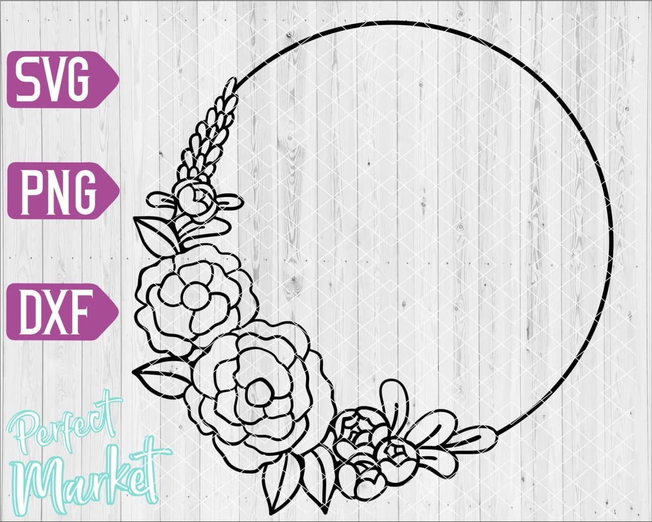Free Rose Flower Circle Monogram Frame Design 3 SVG Cut File
