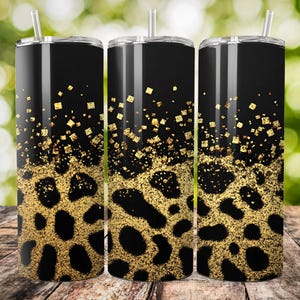 9 Bundle 20 oz Skinny Tumbler Sublimation, Straight and Tapered Design, Digital Download, Design Template Glitter Gold Leopard Tumbler