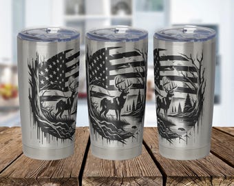 Fishing Tumbler Wrap Laser File Svg USA Flag, 20oz Hunting Tumbler Svg Design Laser Engraving Svg, 20oz Laser Engraved Tumbler Wrap Deer