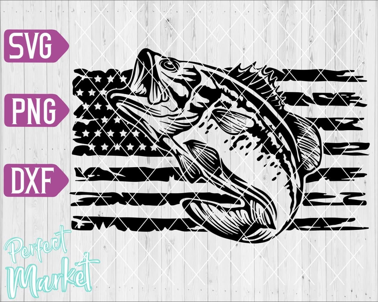 Bass Fish SVG Distressed American Flag USA Fishing Fisherman