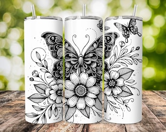 Butterflies & Flowers 20oz Tumbler Laser Engraving Wrap, 20oz Laser Engraved Svg, Laser Engraving Svg, Floral Butterfly Tumbler Laser svg