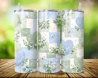 20oz Seamless Valentine Tumbler Wrap PNG, Farmhouse Valentine Sublimation, Patchwork Floral Heart Tumbler Design (Digital Download - 5 PNG)