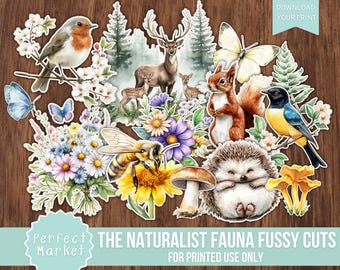 The Naturalist Fussy Cuts, Junk Journal, Fauna, Cricut, Stickers, Bujo, Printable, Digital Download, Fussy Cuts, Nature, Animals, Woodland