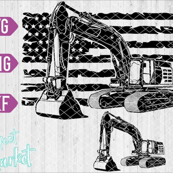 US Flag Excavator Svg File,Heavy Equipment svg,Pipeliner svg,Construction Machine svg,Excavator Clipart,Excavator Cut files