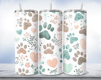 5 Bundle Dog Paw Prints 20oz Tumbler PNG, Boho Style, Cute Dog Tumbler PNG, Seamless Skinny Tumbler Wrap, Sublimation PNG, Dog Lover Tumbler