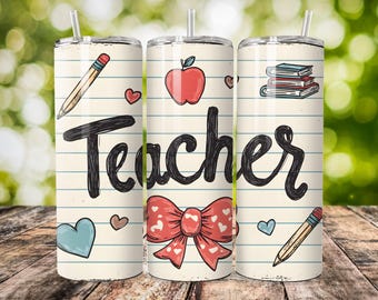 Valentine Teacher Tumbler Wrap PNG, Valentine's Day, Heart, Valentine Coquette Bow Tumbler PNG, Sublimation Design, Digital Download 2 PNG
