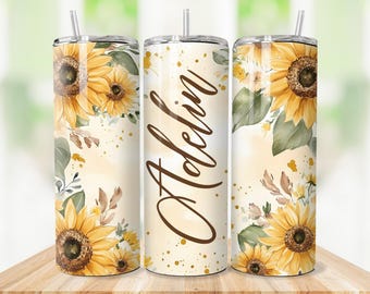 5 Bundle Sunflowers 20oz Skinny Tumbler Sublimation Design, Floral Digital PNG Straight wrap, Add Name or Text Blank