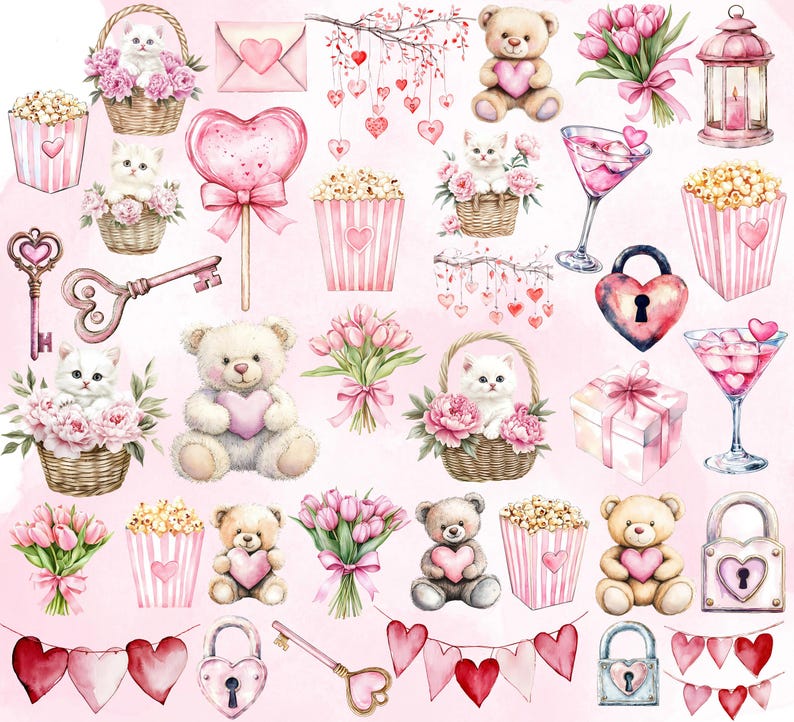 Watercolor Valentines Day Clipart, Sweet Valentine Clipart Bundle ...