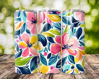 4 Bundle Retro Spring Floral Tumbler Wrap Design, 20oz Skinny & Tapered Tumbler PNG, Boho Handmade Sublimation Tumbler Wrap,Digital Download