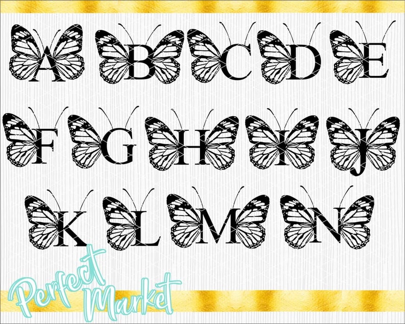 Butterfly Monogram Alphabet SVGMonogram Frame AlphabetFancy | Etsy