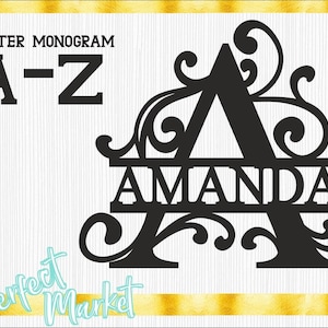 Split Letter Monograms Swirls,Digital Laser Cut file,Glowforge Svg, Alphabet laser file,Files for wood,26 Letters Alphabet