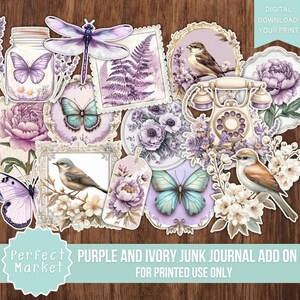 Purple and Ivory Junk Journal Add On Kit, Turquoise, Vintage, Printable, Digital Download, Neutral, Victorian, Teal, Ephemera