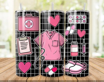 Nurse Tumbler Wrap PNG, Nurse Life Tumbler PNG, Nursing Sublimation Design, 20 oz Skinny Tumbler Medical Coat Design, Digital Download