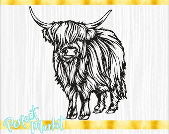 Highland Cow SVG, boerderijdieren SVG, vaars SVG-bestanden, Schotse koe SVG, Schotse koe clipart, Schotse koe Cricut, Highland Cow vector,