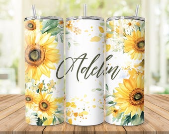 5 Bundle Sunflowers 20oz Skinny Tumbler Sublimation Design, Floral Digital PNG Straight Wrap, Add Your Own Text Tumbler Wrap PNG, Sunflower