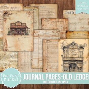 Junk Journal Pages, Vintage Ledgers, Ledger, Neutral, Standard, Letter Size, Papers, Printable, Digital Download, America Vintage paper