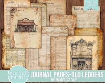 Junk Journal Pages, Vintage Ledgers, Ledger, Neutral, Standard, Letter Size, Papers, Printable, Digital Download, America Vintage paper