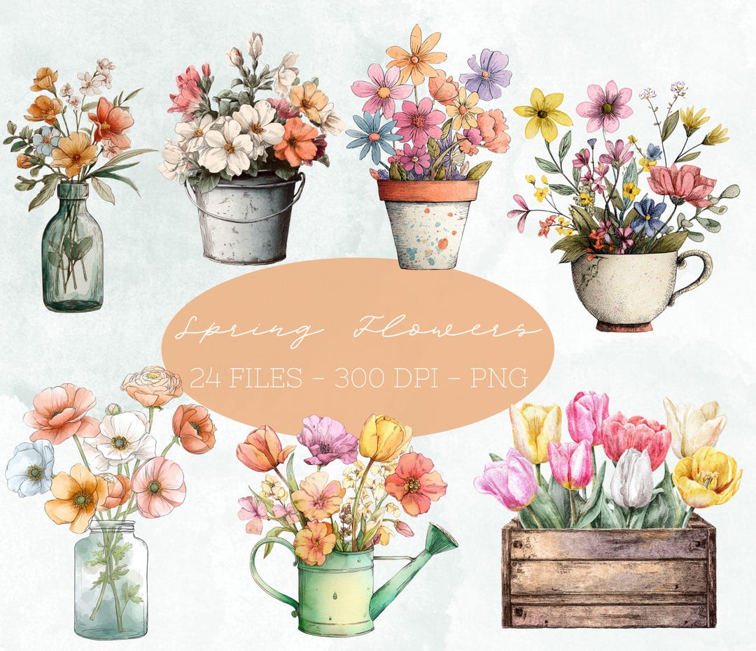 Spring Flowers Clipart, Floral Watercolor Design, Flower Bouquet PNG ...