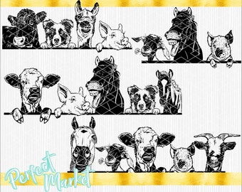 Farm animals clipart,Farm life dxf,Pig svg,duck svg,Farm animals svg,Farm animals vector,Donkey svg,Farm animals dxf