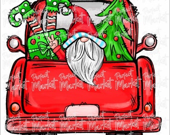 Christmas Sublimation Design,Hand Drawn,PNG Digital Download ,Christmas Truck Png,Back of Truck Png, Santa Png,Elf Png, Present Png,