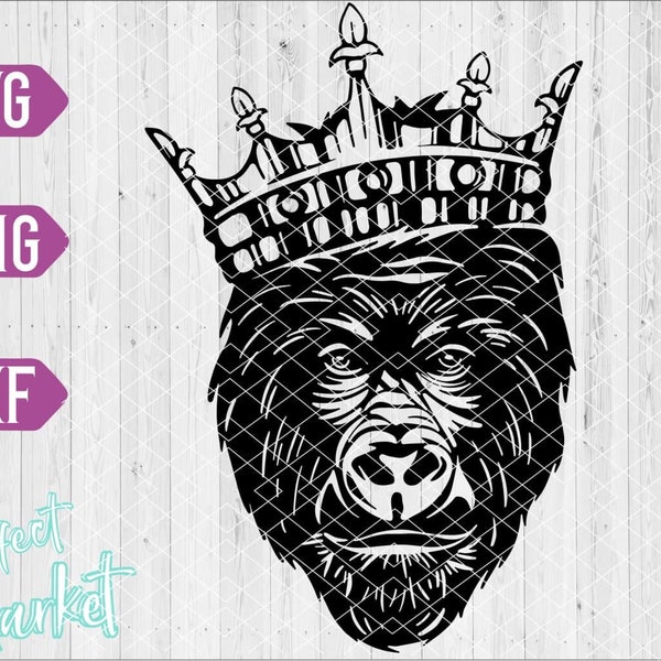 King Gorilla Svg, Angry King Gorilla Svg,Angry King svg,Monkey Printable Cut Silhouette,King Gorilla Vector,Angry Animal Cricut