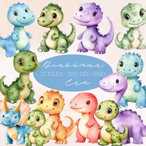 Cartoon Dinosaur Clipart, Baby Dinosaur, Digital download, Paper craft, Printable Watercolor clipart, High Quality PNGs