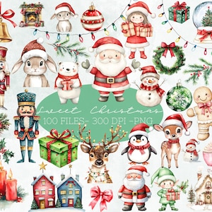 Dolce pacchetto di clipart natalizie, elfo, vacanze invernali, ghirlanda, clipart del grazioso villaggio di Babbo Natale, Polo Nord, villaggio di Natale, renne, pupazzo di neve