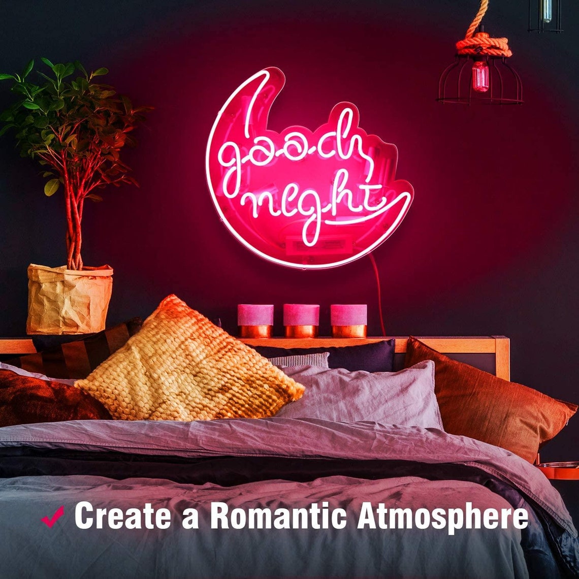Neon Light Moon Good Night Wall Hanging Night Light Bedroom Etsy UK