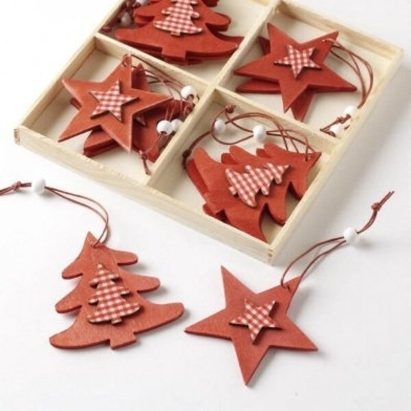 12 Star & Tree Christmas Decorations, Nordic Decorations, Christmas Tree Decorations, Wooden Tree Decorations, Christmas Ornament