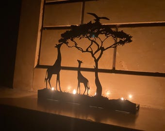 Portavelas De Jirafa Negro - Soporte Para Velas De Pilar Hasta 8.9 Cm, Decoración Metálica, Ideal Como Centro De Mesa O Regalo
