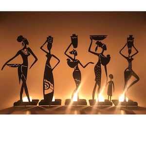 Decorative 5-Piece African Female Figures Candle Holders