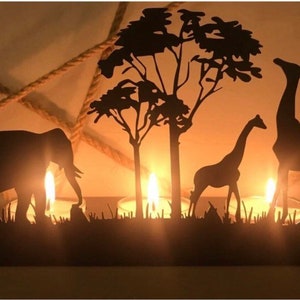 Decorative Triple Giraffe And Elephant Metal Candle Holder image 2